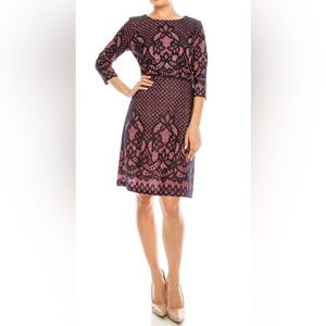 NWT Gabby Skye Navy & Red Lace 3/4 Sleeve Sheath Dress - Size 8